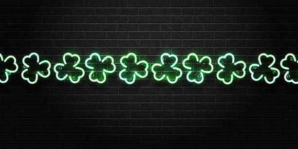 istock Vector realistic isolated neon sign of clover leaf decoration border on the wall background. Concept of Happy St. Patricks Day. 930869460
