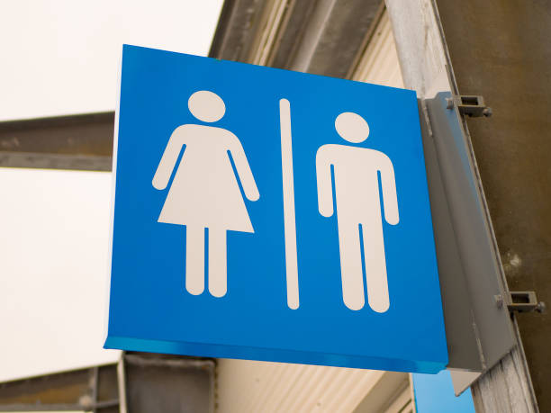 istock Outdoor blue toilets sign 930871848