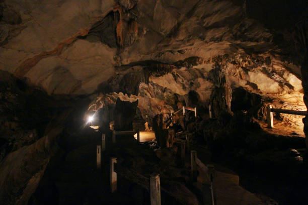 Cave with stalagmites and stalactites in the mountains