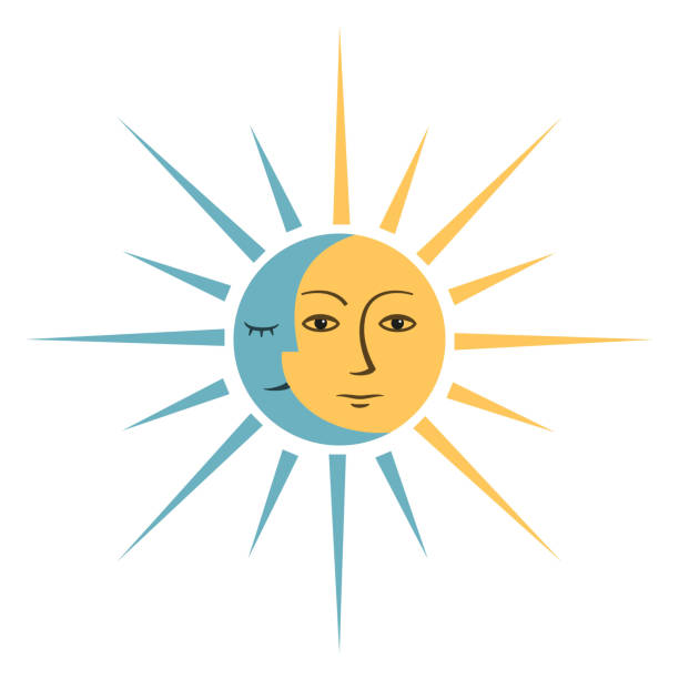 illustrations, cliparts, dessins animés et icônes de symbole de soleil et de mois sur fond blanc. - solar calendar