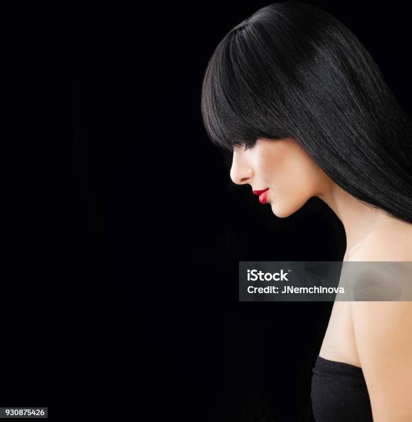 Perfect Fashion Model With Long Silky Hair Beautiful Hair Style Woman On  Black Background Stock Photo - Download Image Now - iStock
