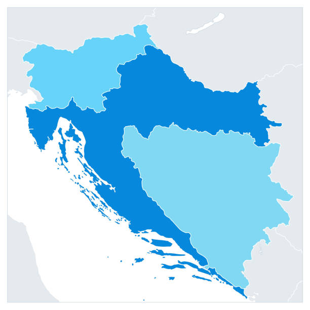 illustrazioni stock, clip art, cartoni animati e icone di tendenza di mappa dei balcani occidentali in colori blu. nessun testo - croazia