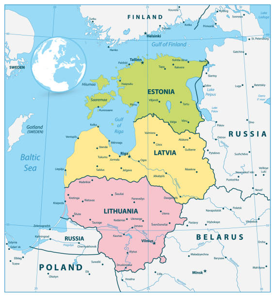 политическая карта стран балтии - калининград stock illustrations
