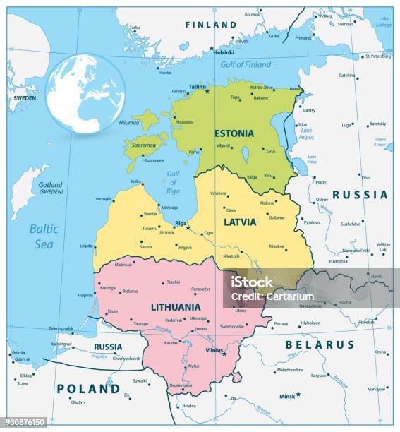 Political Map Of The Baltic States Stock Illustration - Download Image Now - Map, Lithuania, Kaliningrad