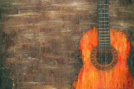oil painting style abstract image of acoustic guitar