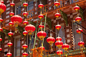 Red lanterns hanging in Chinatown