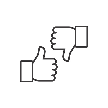 Thumbs up and thumbs down. Vector line icons