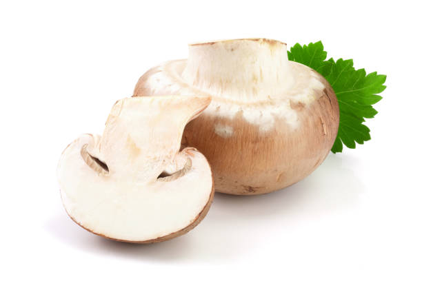 istock Royal Brown champignon with half and parsley leaf isolated on white background 930885322