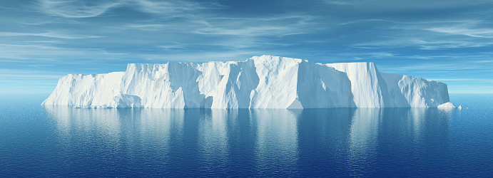 View of iceberg with beautiful transparent sea on background. This is a 3d render illustration
