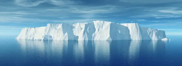 View of iceberg with beautiful transparent sea on background. This is a 3d render illustration