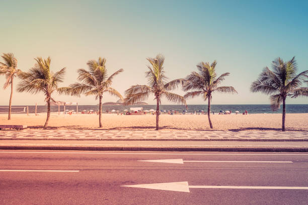 istock Beach with palms behind the asphalt road. Ipanema Beach, Rio de Janeiro 930893070