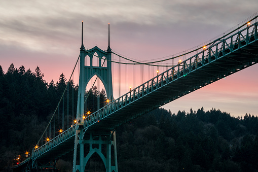 St Johns Bridge in Portland Oregon at Sunset