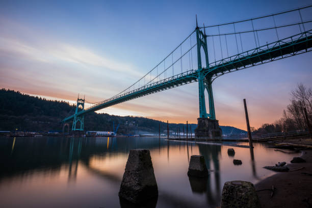 夕暮れ時のオレゴン州ポートランドで st ジョンズ橋 - saint johns river ストックフォトと画像