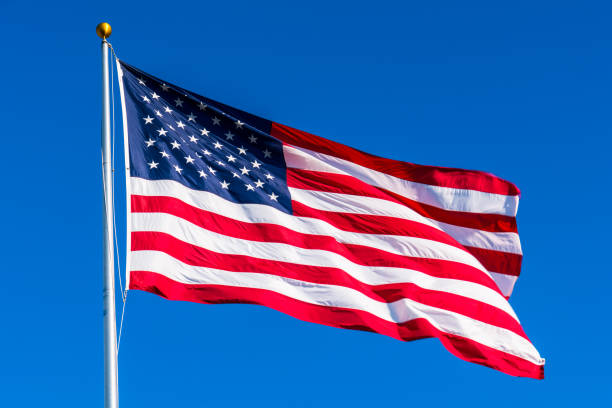 istock American Flag side view waving in the wind 930910502