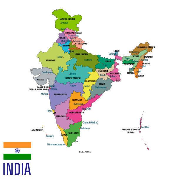 illustrations, cliparts, dessins animés et icônes de carte politique de l’inde avec tous les états - india