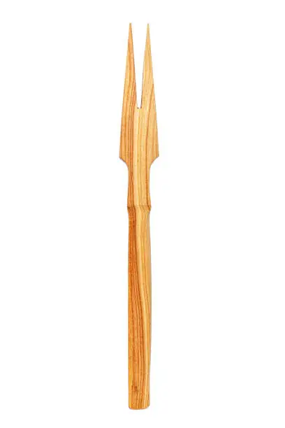 wooden fork for meat, on a white background, isolated