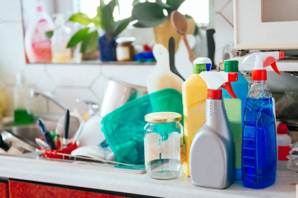 istock Untidy kitchen and chemicals for cleaning 930916088