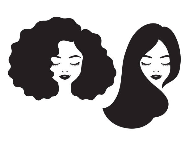 美しい女性の顔や髪シルエット ベクトル イラスト - afro women african descent silhouette点のイラスト素材／クリップアート素材／マンガ素材／アイコン素材