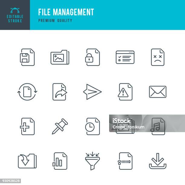 File Management Set Of Thin Line Vector Icons Stock Illustration - Download Image Now - Icon Symbol, Sharing, Ring Binder