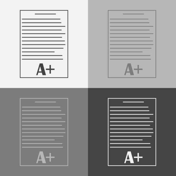 illustrazioni stock, clip art, cartoni animati e icone di tendenza di l'icona vettoriale imposta il modulo scolastico con i voti. ottimo risultato del test. - exam report card letter a test results