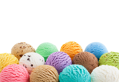 Colorful ice cream bottom border isolated on white