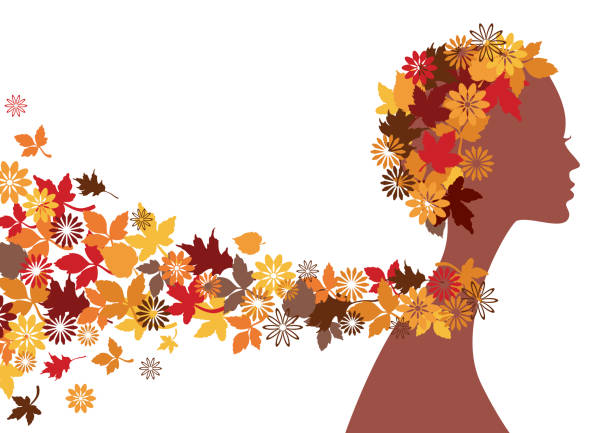 秋の女性 - scarf blowing women autumn点のイラスト素材／クリップアート素材／マンガ素材／アイコン素材