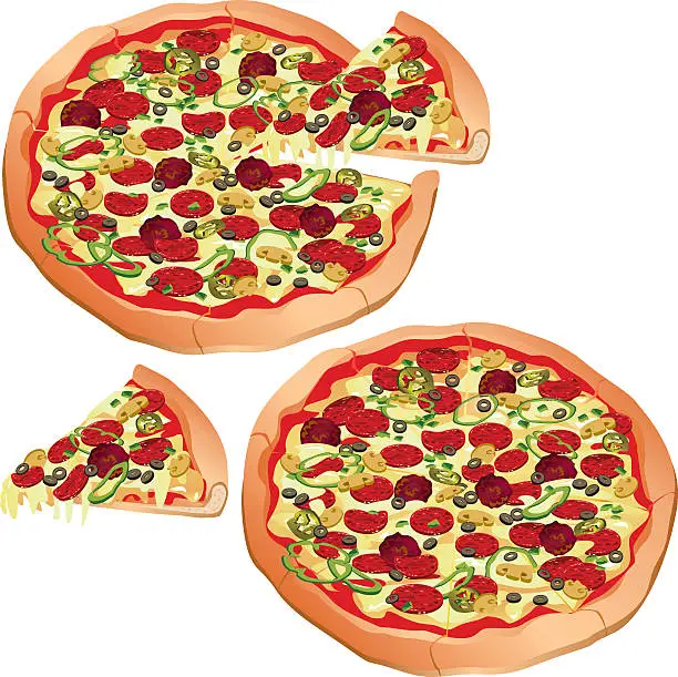 Vector illustration of Drawing of two big pans pizza on white background