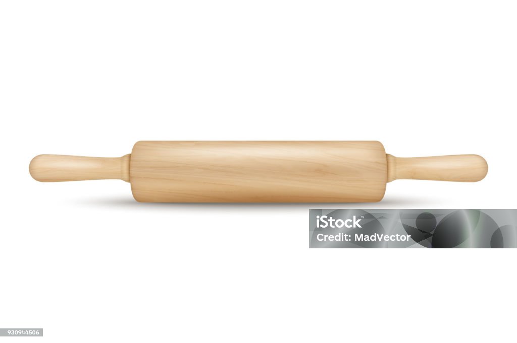 Vector realistic 3D wooden rolling pin icon closeup isolated on white background. Design template for graphics Vector realistic 3D wooden rolling pin icon closeup isolated on white background. Design template for graphics. Rolling Pin stock vector