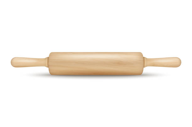 Vector realistic 3D wooden rolling pin icon closeup isolated on white background. Design template for graphics Vector realistic 3D wooden rolling pin icon closeup isolated on white background. Design template for graphics. rolling dough stock illustrations