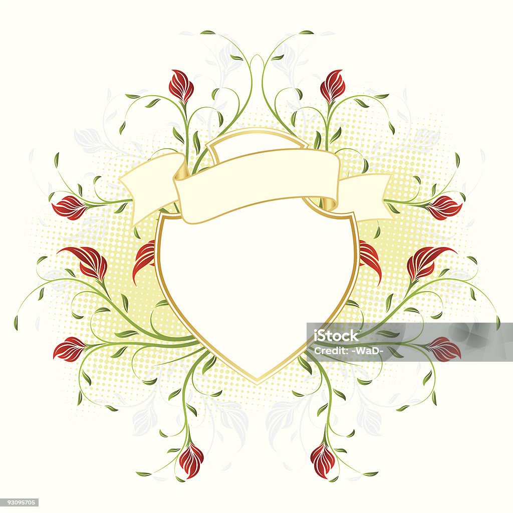 Vector escudo retro con flores - arte vectorial de Abrigo libre de derechos