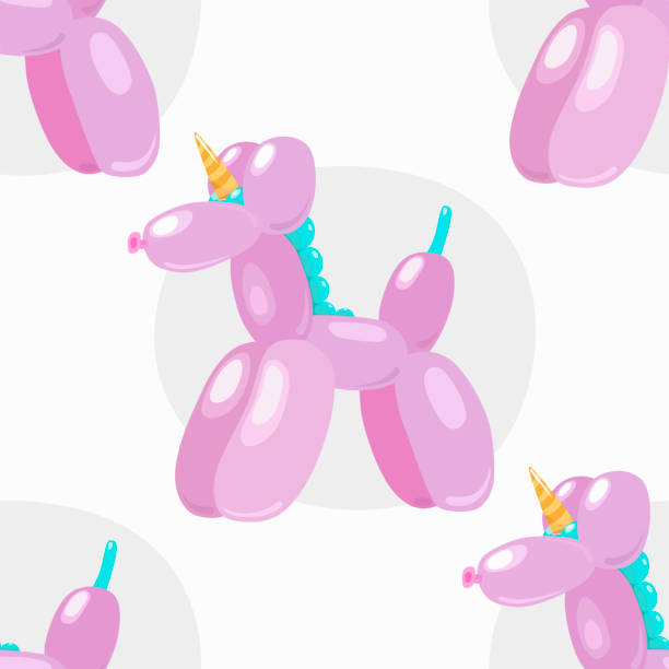 ballon-einhorn. nahtlose vektormuster von niedlichen cartoon bubble tier in zart rosa farbe isoliert auf weißem hintergrund. design-element für karte, t-shirt druck, einladung, verpackung, zubehör - balloon twisted shape animal stock-grafiken, -clipart, -cartoons und -symbole