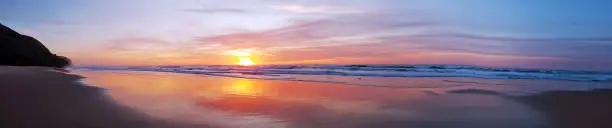 Panorama from a beautiful sunset on a remote beach on the westcoast in Portugal
