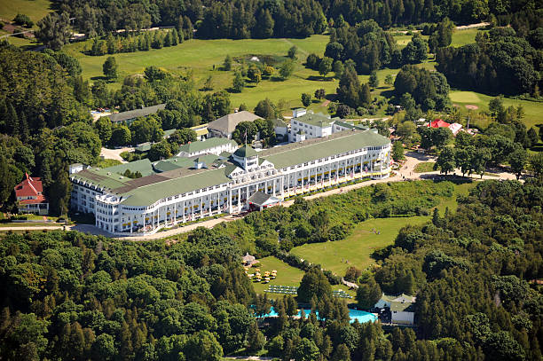 Aerial View of the Grand Hotel, Michigan, USA stock photo