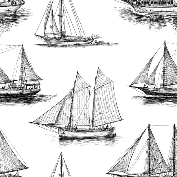 bildbanksillustrationer, clip art samt tecknat material och ikoner med mönster av avgångar fartyg - yacht illustrationer