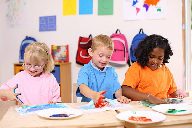 istock Preschool kids finger painting 93099198
