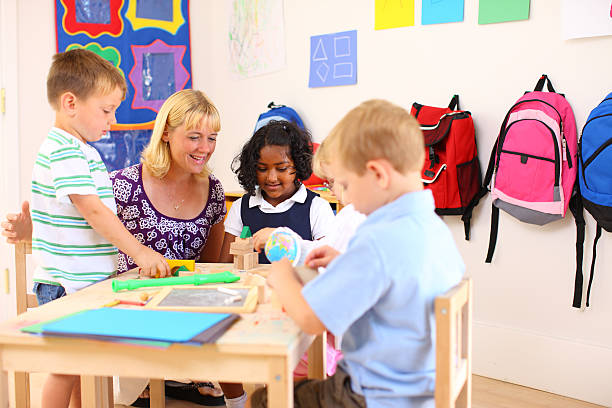 istock Teacher and kids in preschool classroom 93099551