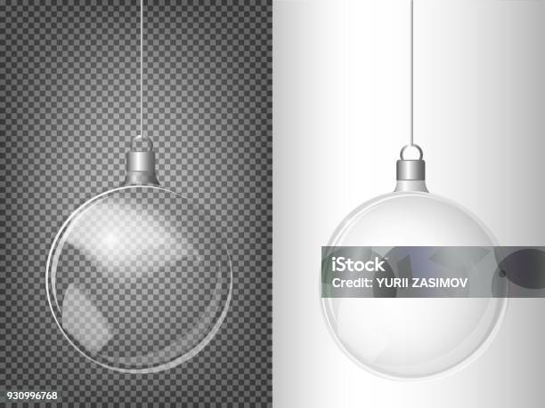 Vector Christmas Fir Tree And Realistic Transparent Silver Christmas Ball On A Light Abstract Background Stock Illustration - Download Image Now