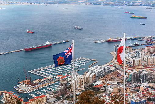 Aerial view on Gibraltar - British overseas territory.