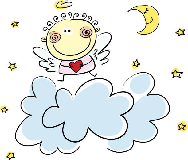 angel - angel cherub heart shape smiling stock-grafiken, -clipart, -cartoons und -symbole