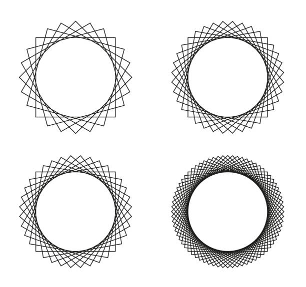 ilustrações, clipart, desenhos animados e ícones de conjunto de quatro elementos abstratos espirógrafo de linha preta - hypotrochoid