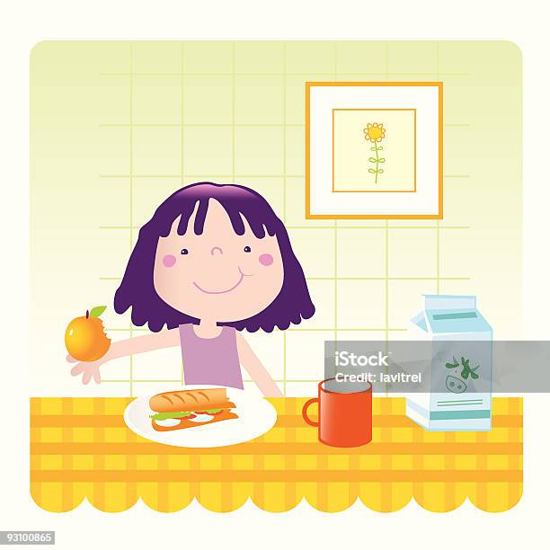 Healthy Food Cute Girl Stock Illustration - Download Image Now - Beautiful People, Bread, Breakfast