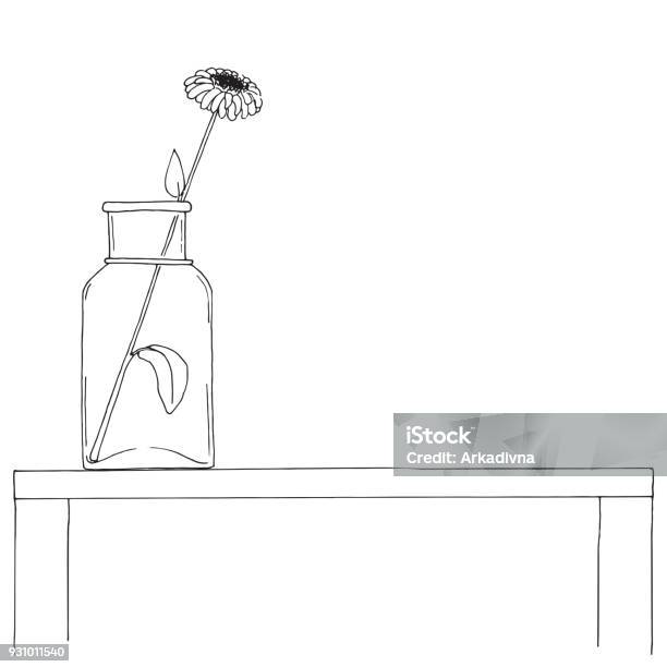 Sketch Of The Interior Table Bedside Table Shelf With Various Interior Items Can Be Used As A Mock Up Stock Illustration - Download Image Now