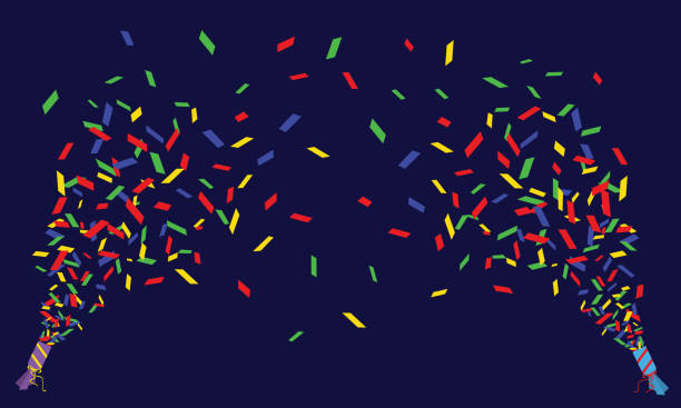 illustrations, cliparts, dessins animés et icônes de deux poppers de confettis de vecteur - colors streamer backgrounds congratulating