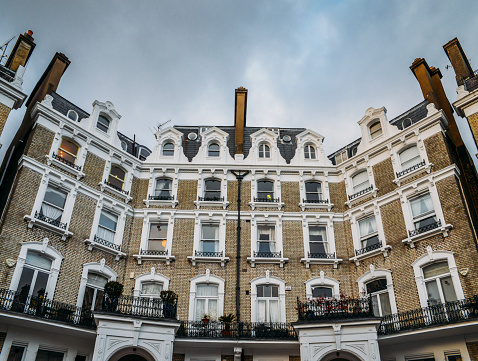Upmarket posh properties in South Kensington, London, England, UK with copy space