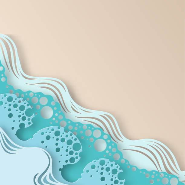 istock Abstract paper art sea or ocean water waves and beach. Summer background with seacoast. Paper sea waves with lines and bubbles. Paper cut style 931018464
