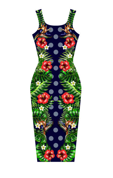 istock Design dress with symmetry composition tropical flowers and leaves . 931037122