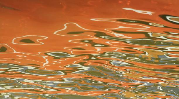 istock Pools of orange reflections in a lake 931037340