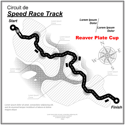 White speed track map with black road and sample text