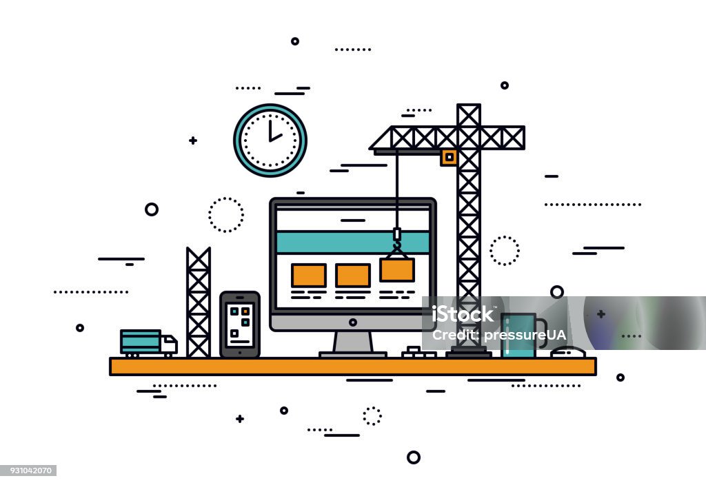 Internet Construction Graphics Website Construction Line Style Illustration Stock Illustration ...