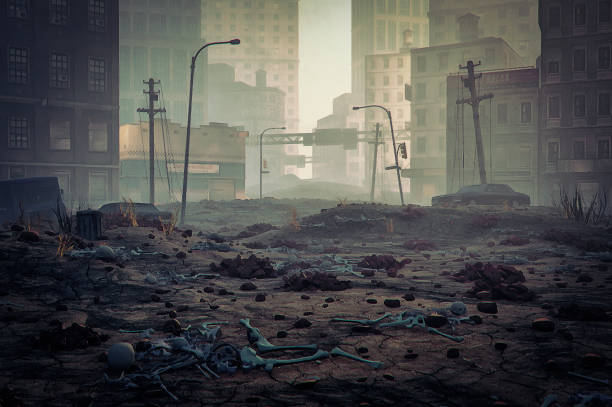 Post apocalypse destroyed city street Post apocalypse destroyed city street. apocalypse stock pictures, royalty-free photos & images